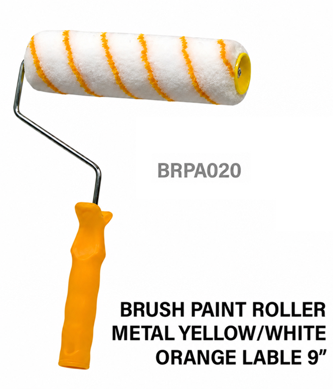 Brush Paint Roller Metal Yellow/White Orange Label 9"